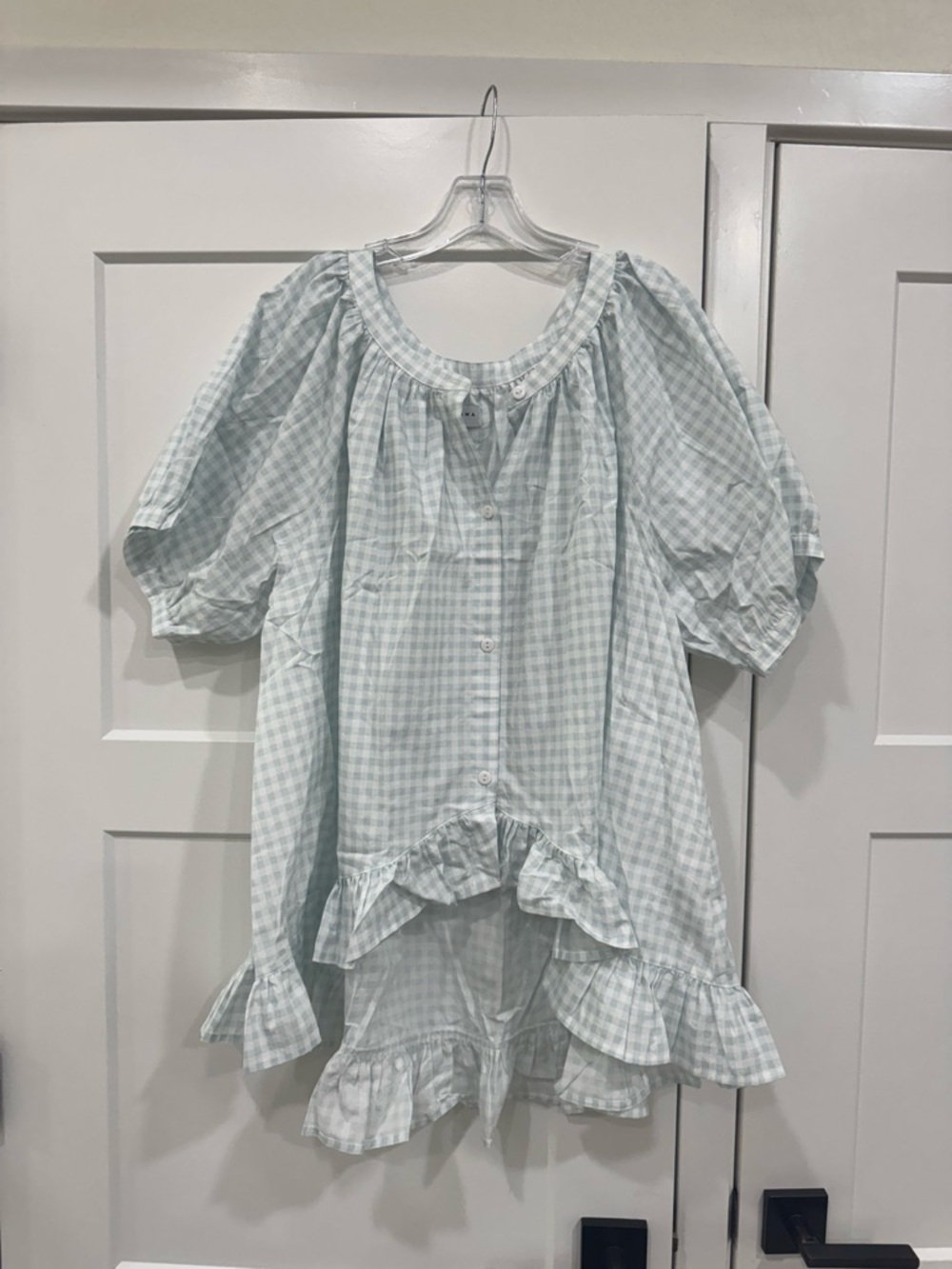 Piyama Gingham Ruffle Button-Front shirt